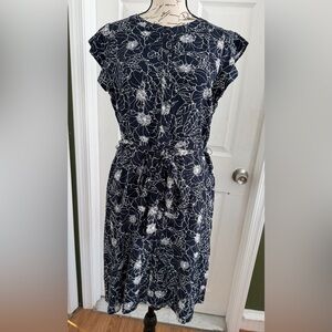 LOFT Dark Blue and White Floral Midi Dress